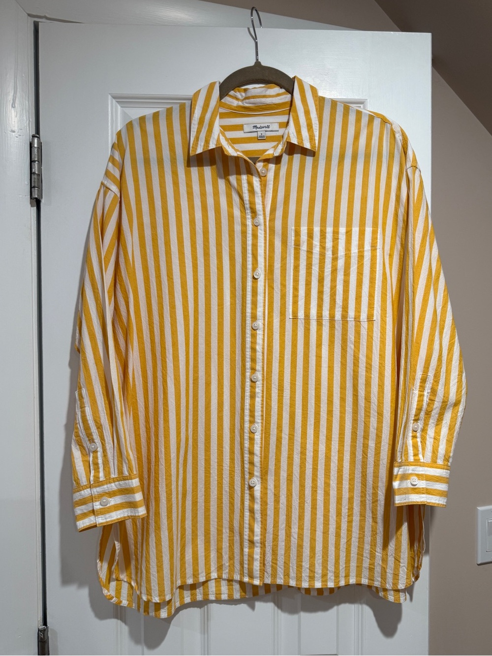 NWOT Madewell Yellow & White Stripe Button-Up Shirt, Size Small